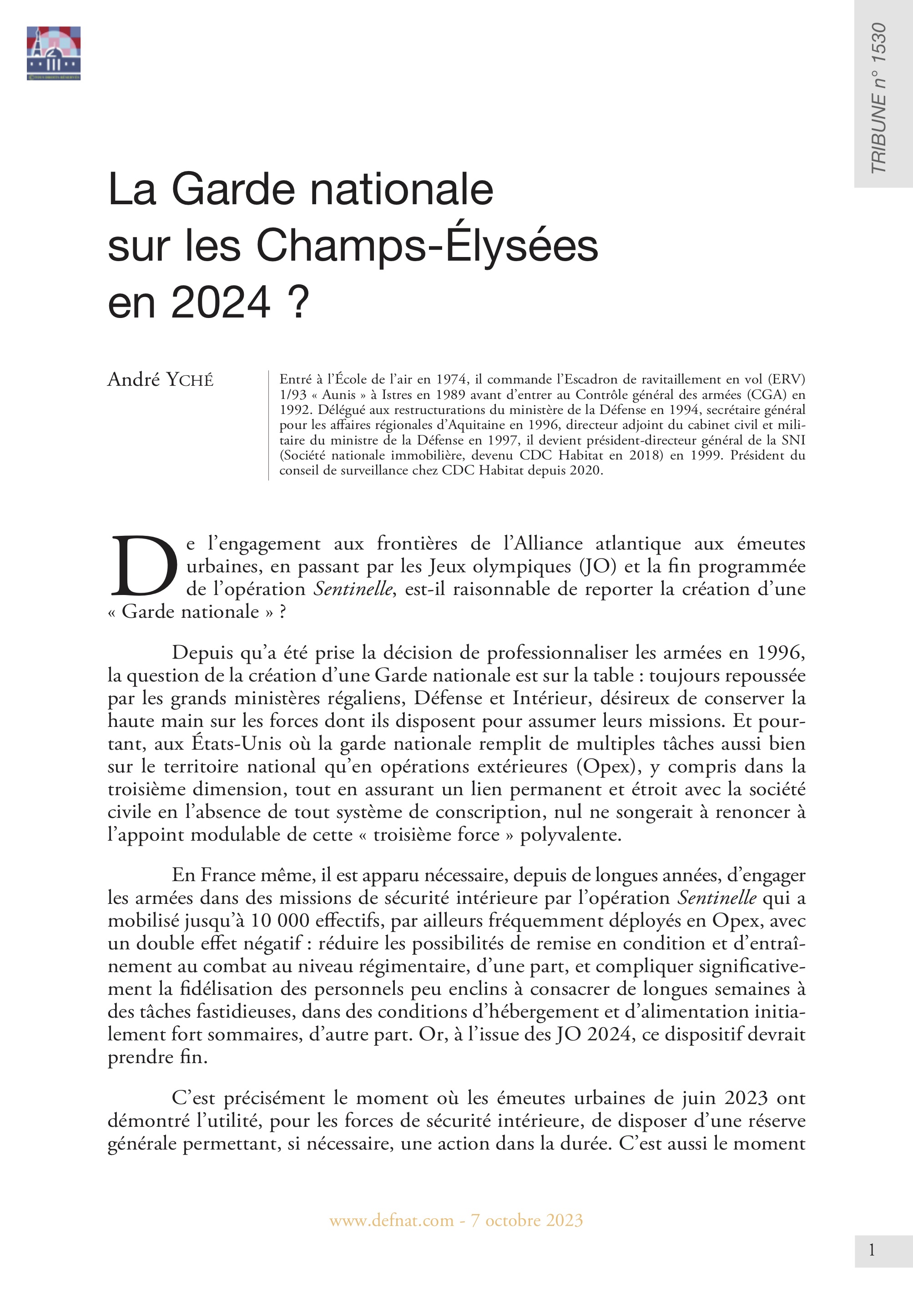 La Garde nationale sur les Champs-Élysées en 2024 ? (T 1530)
